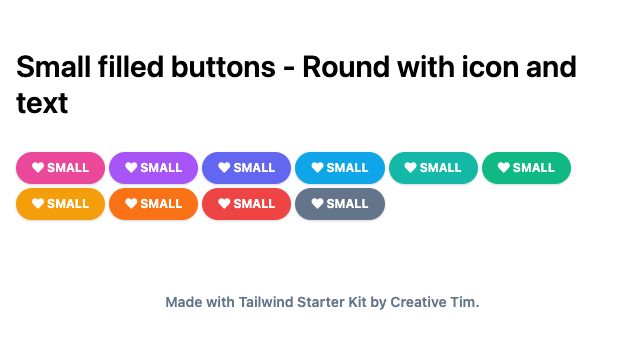 TailwindCSS Small Filled Buttons - Round with Icon and Text