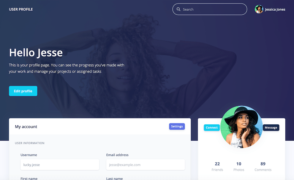 User Profile Page Snippet For Easier Coding In Bootstrap Creative Tim