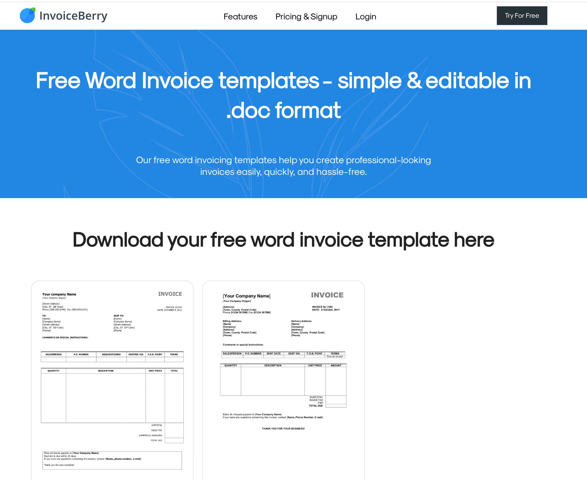 word invoice template