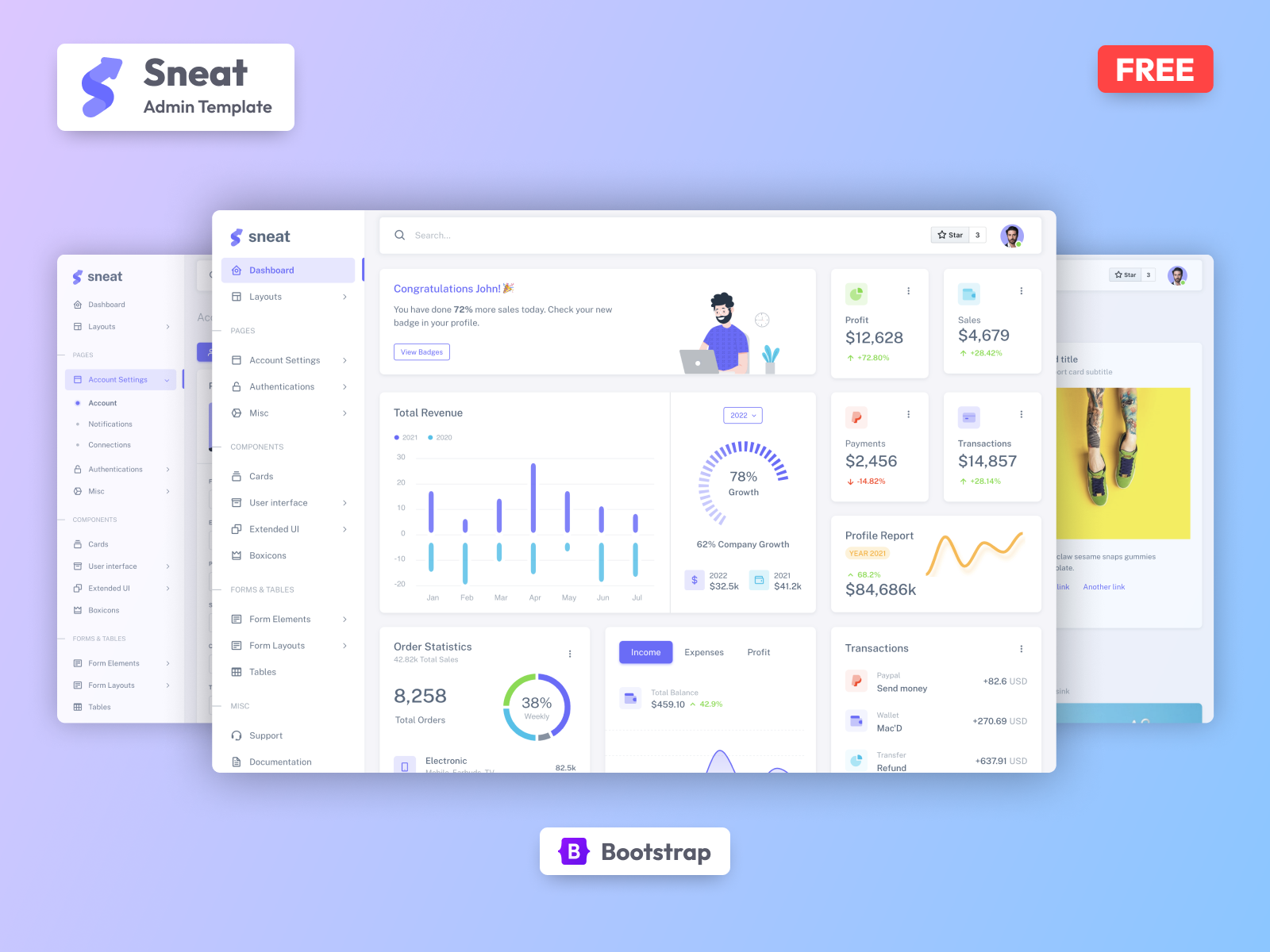 free bootstrap 5 admin sneat