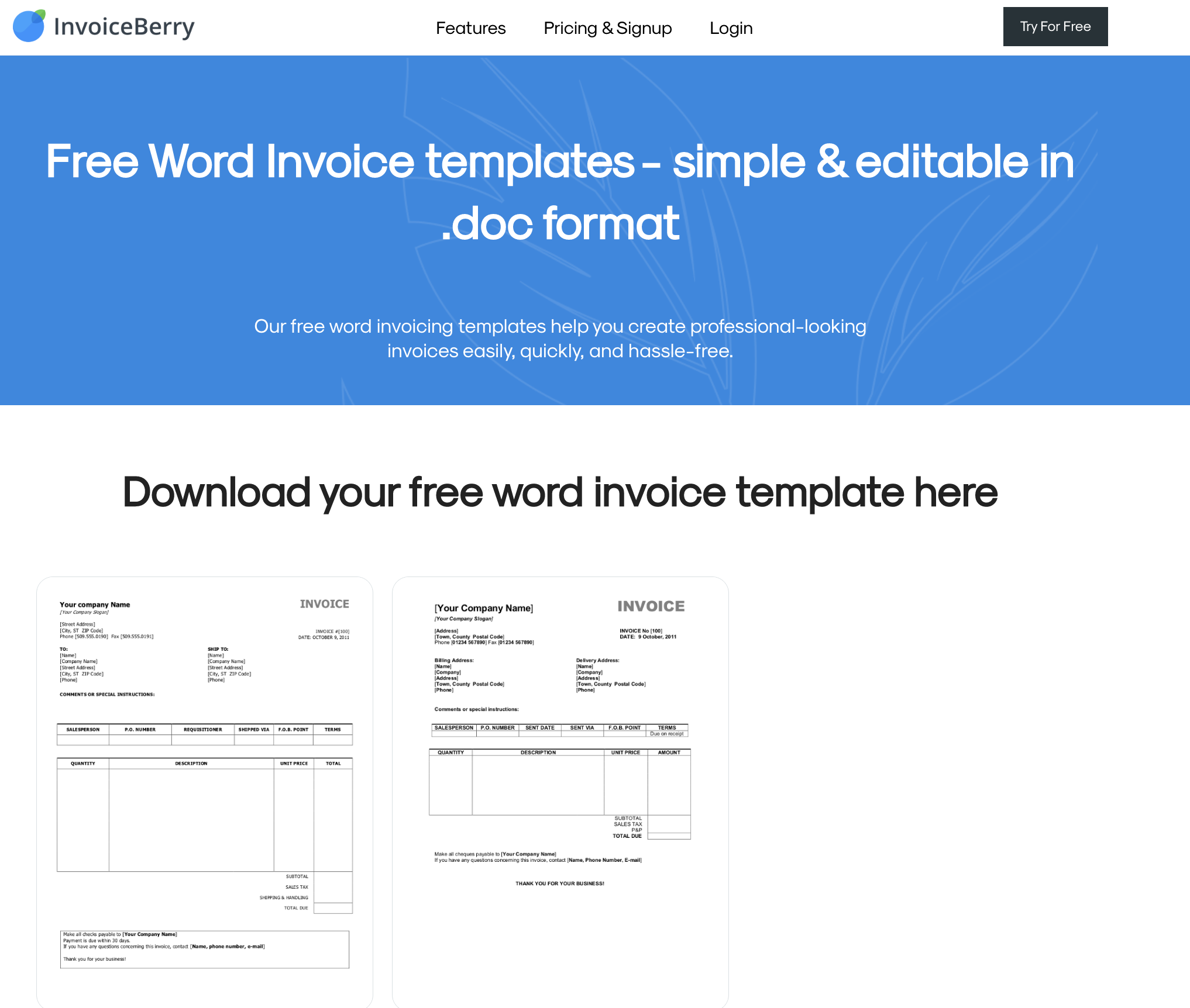 word invoice template