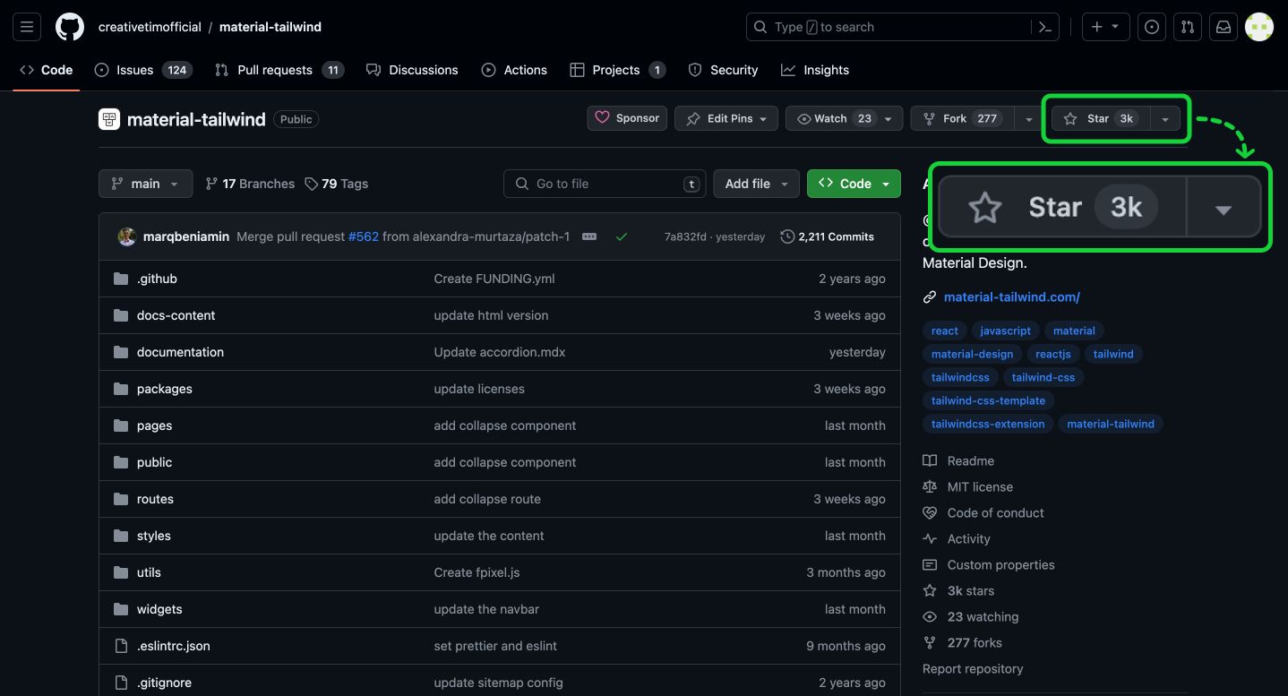 material tailwind github stars