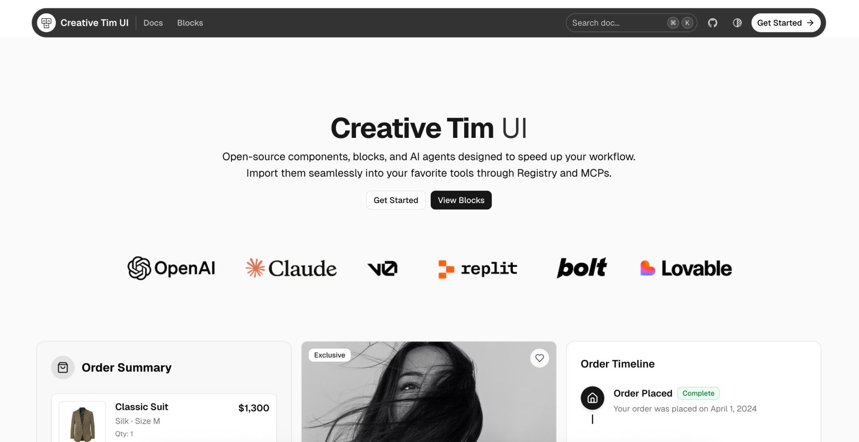 Creative Tim UI -  shadcn/ui blocks ready for v0, Lovable, Replit, Claude, and more.