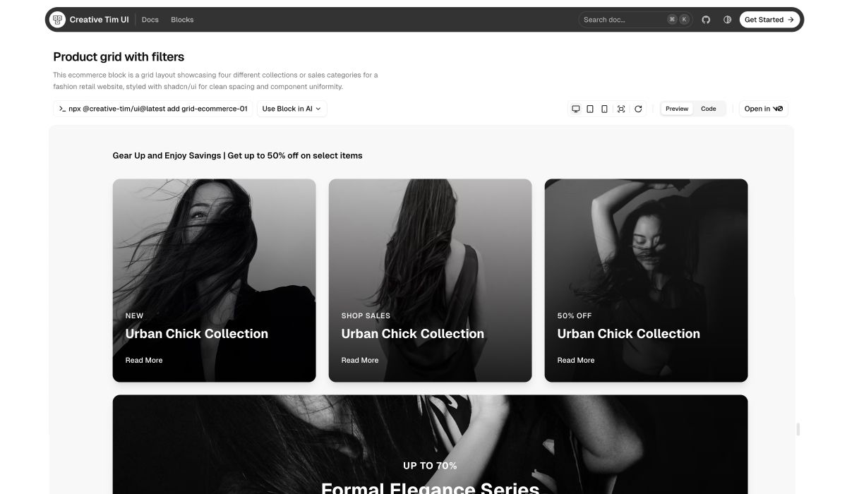 Creative Tim UI -  shadcn/ui blocks ready for v0, Lovable, Replit, Claude, and more.