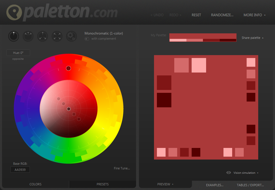 Front page screenshot of Palleton Color Generator