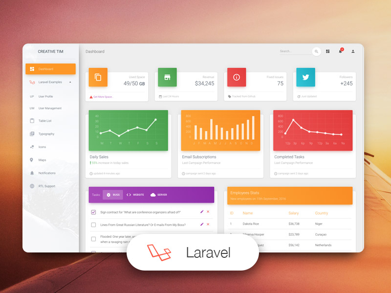 Material Dashboard Laravel Free Frontend Preset For Laravel Admin Template Creative Tim
