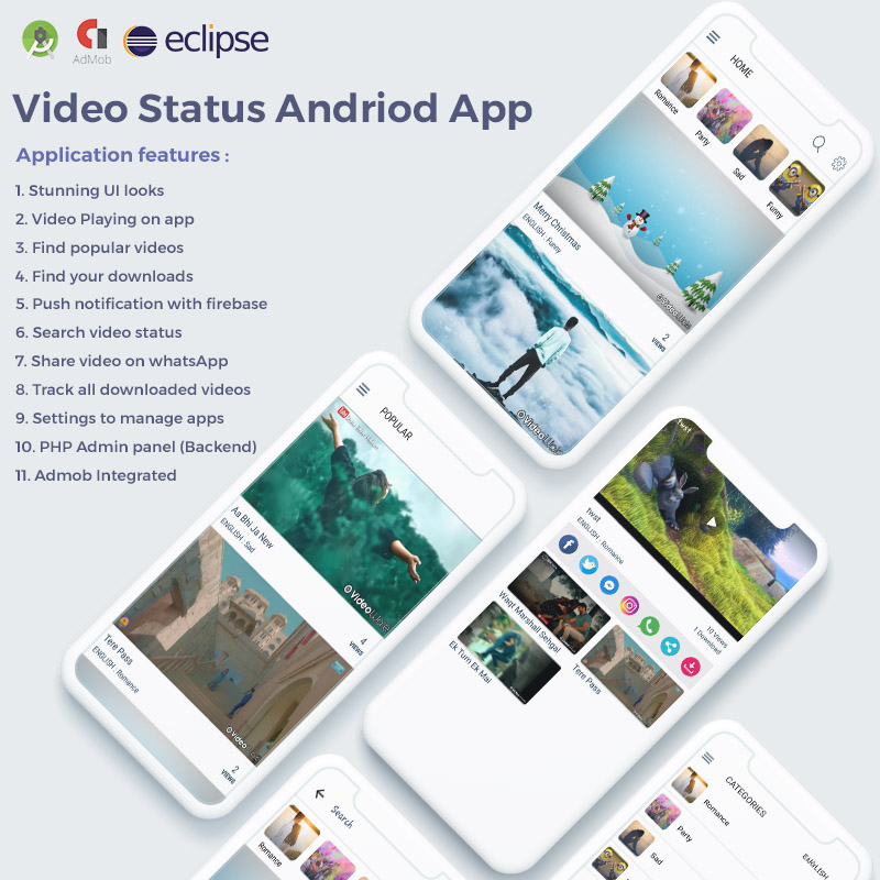 WhatsApp Video Status & Video Sharing with Admin Panel App Template