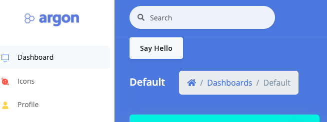 dashboard with say hello button